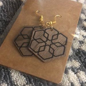 Homemade wooden earrings.  Snowflake black